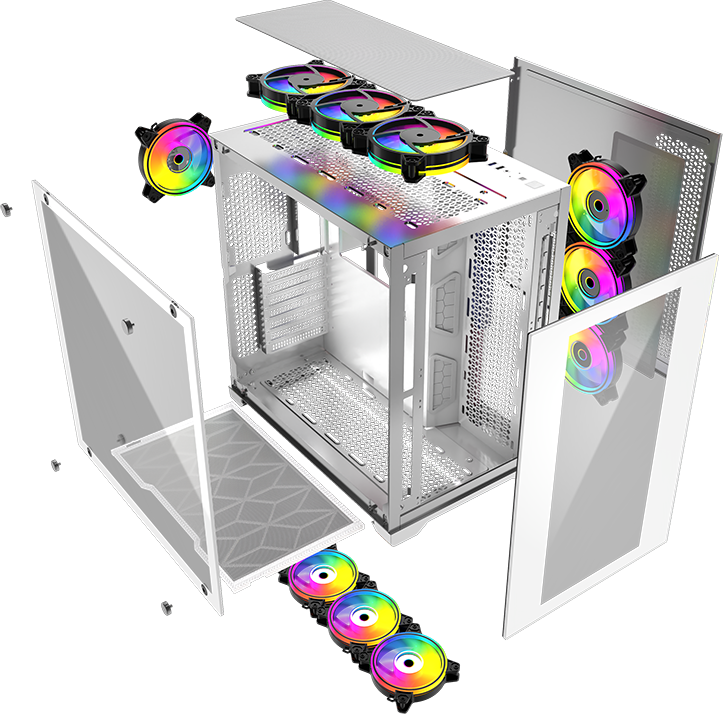 POWERCASE Vision White CVWA-l4. Корпус POWERCASE Vision White. POWERCASE Vision CVBA-l4. Корпус POWERCASE Vision White, Tempered Glass, 4х 120mm 5-Color Fan, белый, ATX (CVWA-l4).