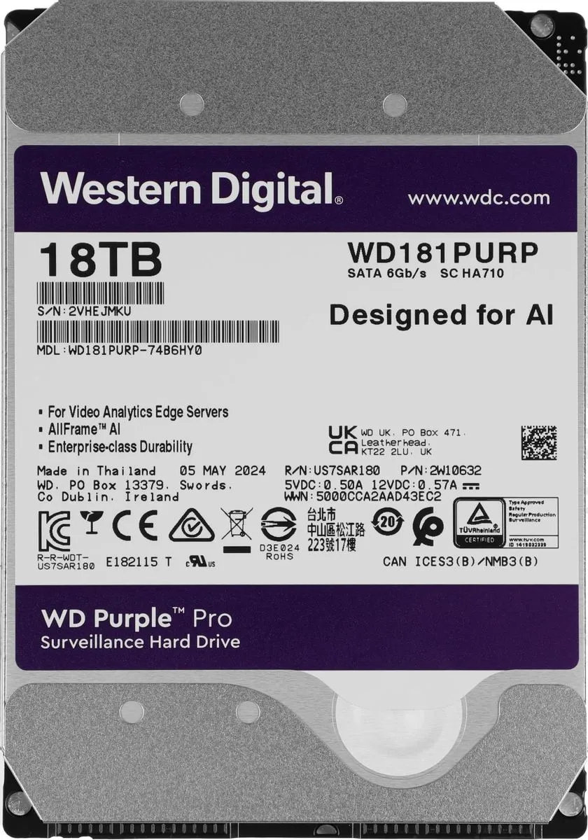 Жесткий диск Western Digital 18000 Gb Purple (WD181PURP) купить по выгодной цене! 