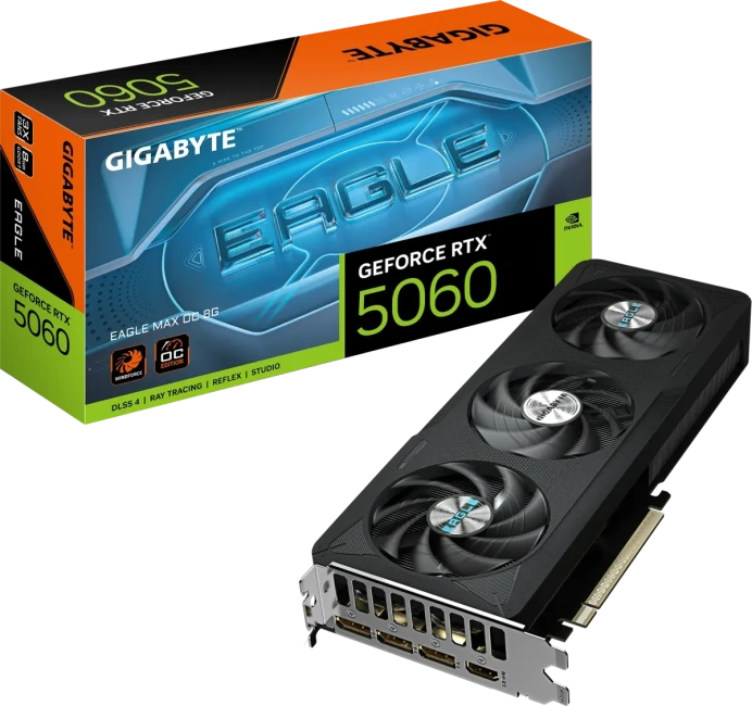 Видеокарта Gigabyte GeForce RTX 5060  EAGLE MAX OC 8Gb (GV-N5060EAGLEMAX OC-8GD), Retail купить! 