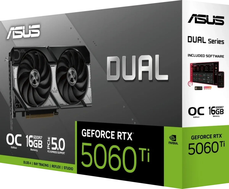 Видеокарта ASUS GeForce RTX 5060 Ti 16GB DUAL OC  (DUAL-RTX5060TI-O16G)  (90YV0MH0-M0NA00) купить! 