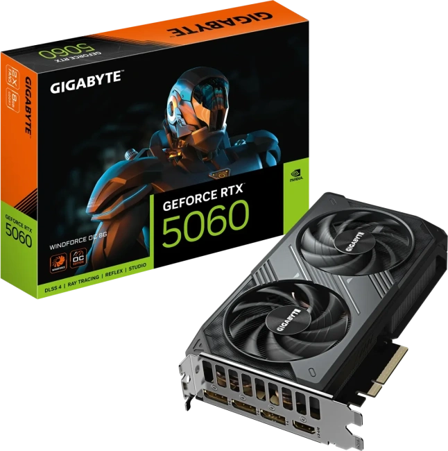 Видеокарта Gigabyte GeForce RTX 5060 WINDFORCE OC (GV-N5060WF2OC-8GD), Retail купить! 