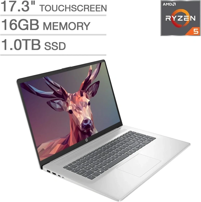 Ноутбук HP 17-cp3155cl (AMD Ryzen 5 7430U/17.3" Touchscreen 1600x900/32Gb/1Tb SSD/Wi-Fi/BT/Win 11 Pro) Silver - фото