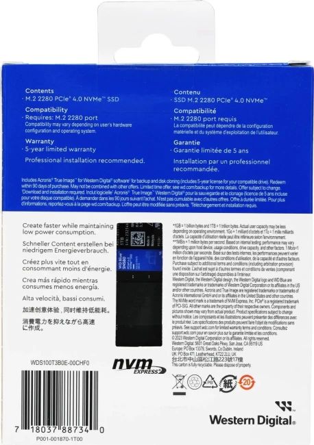 Твердотельный накопитель Western Digital 1000 Gb SN580 Blue WDS100T3B0E купить! 