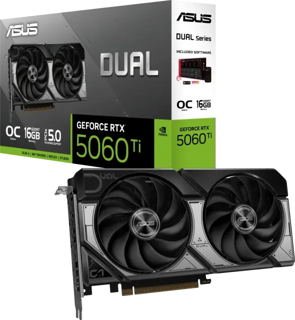 Видеокарта ASUS GeForce RTX 5060 Ti 16GB DUAL OC  (DUAL-RTX5060TI-O16G)  (90YV0MH0-M0NA00) купить! 