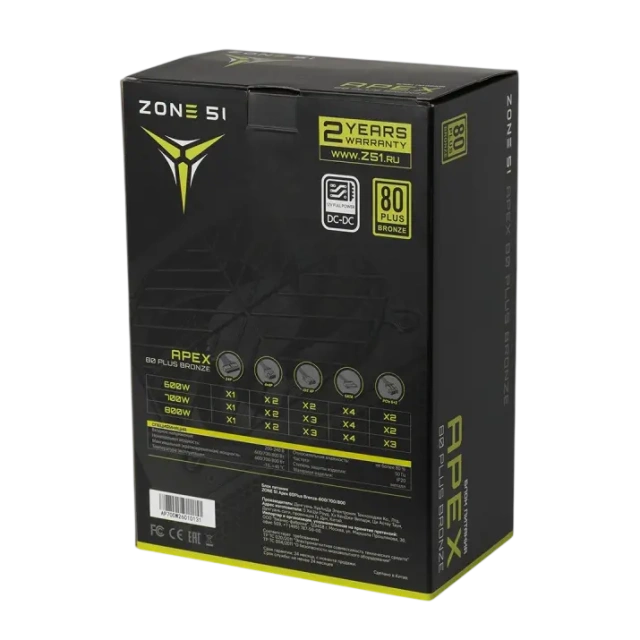 Блок питания Zone 51 600W Apex 80Plus Bronze (Z51BRZ600BK) купить! 