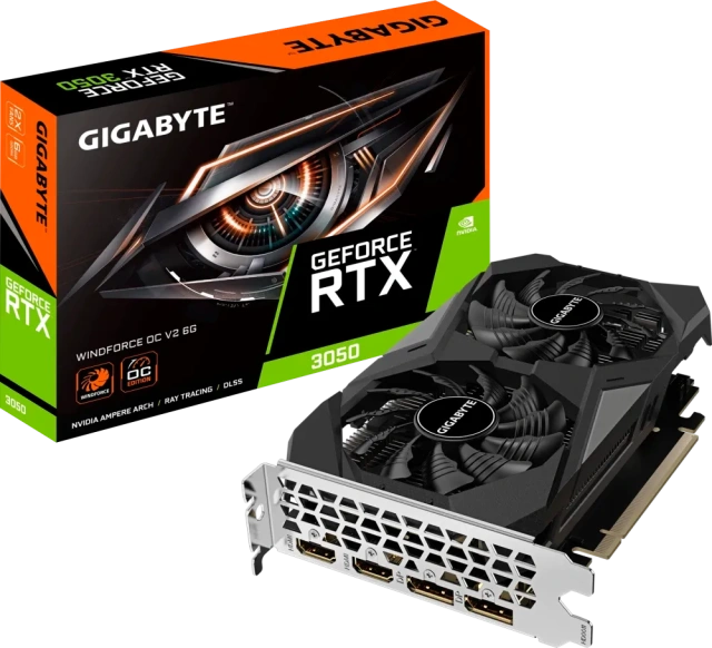 Видеокарта GIGABYTE GeForce RTX 3050 WINDFORCE V2 OC (GV-N3050WF2OCV2-6GD), Retail купить! 