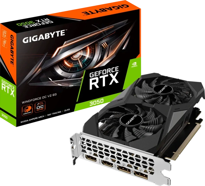 Видеокарта GIGABYTE GeForce RTX 3050 WINDFORCE V2 OC (GV-N3050WF2OCV2-6GD), Retail купить! 