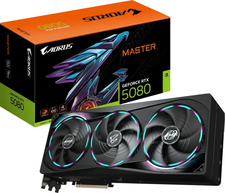 Видеокарта Gigabyte GeForce RTX 5080 AORUS MASTER OC 16Gb (GV-N5080AORUS M-16GD), Retail купить! 