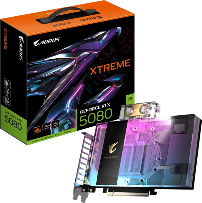 Видеокарта Gigabyte GeForce RTX 5080 AORUS XTREME WATERFORCE WB OC 16Gb (GV-N5080AORUSX WB-16GD) купить! 