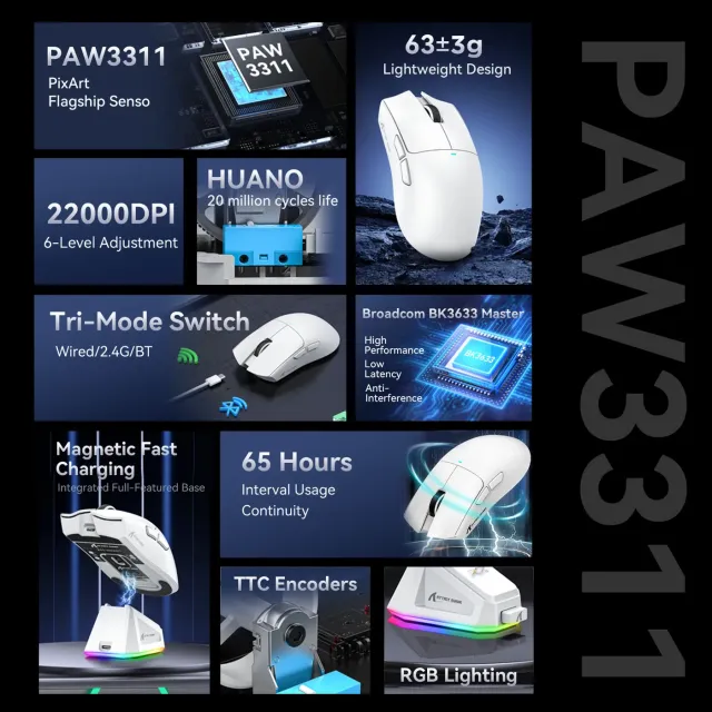 Мышь беспроводная Attack Shark X11 радиоканал/bluetooth/White