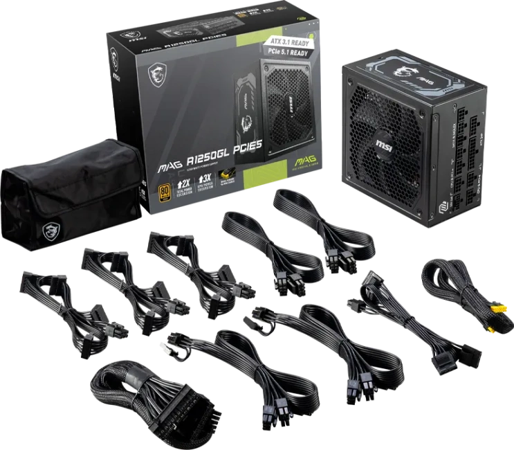 Блок питания MSI 1250W MAG A1250GL (306-7ZP9A11-CE0) 16 Pin (PCIe 5.0 Connector Cable Details) купить! 