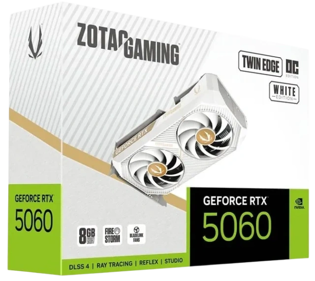 Видеокарта Zotac GeForce RTX 5060  Twin Edge White OC 8Gb (ZT-B50600Q-10M), Retail купить! 