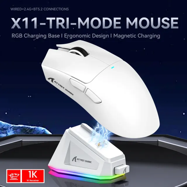 Мышь беспроводная Attack Shark X11 радиоканал/bluetooth/White